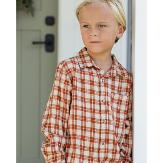 Collared Long Sleeve Shirt || Red Plaid