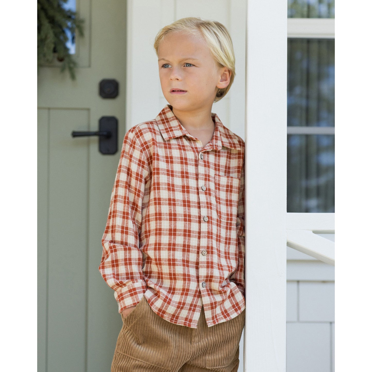 Collared Long Sleeve Shirt || Red Plaid