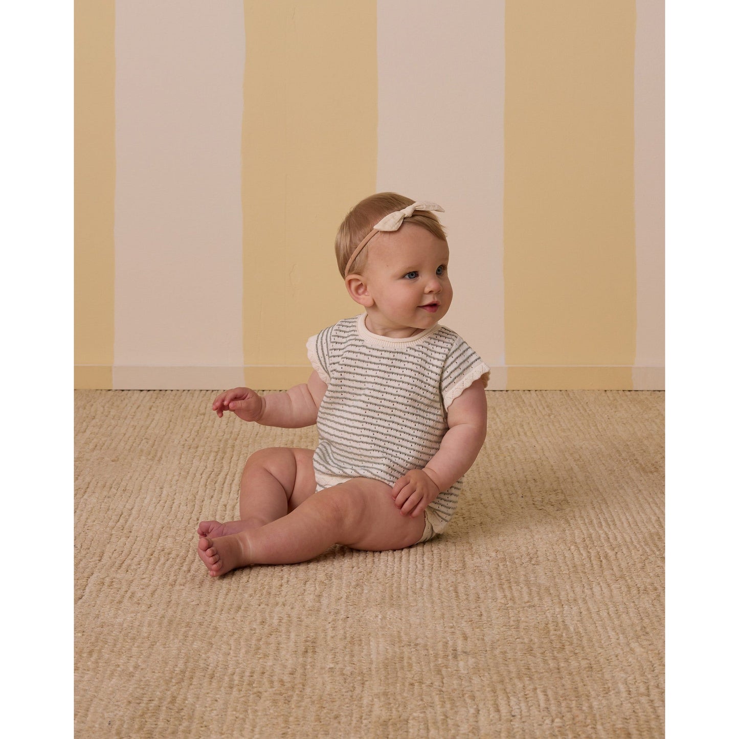 Scallop Knit Baby Set || Sage Stripe