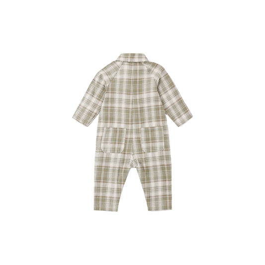 Collared Baby Jumpsuit || Olive Dobby Plaid