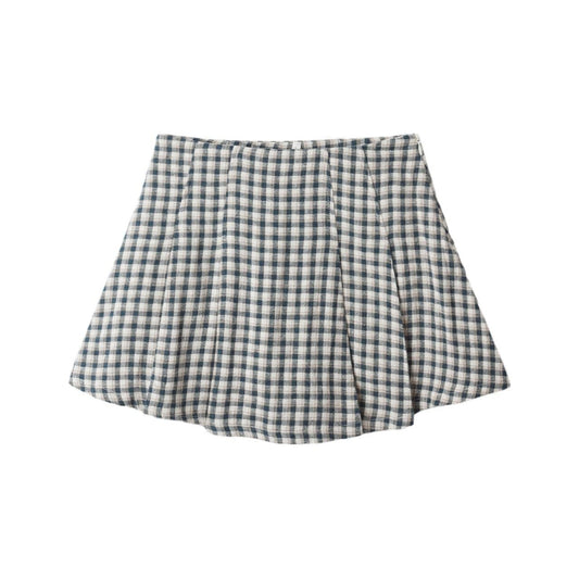 Pleated Mini Skirt || Navy Check