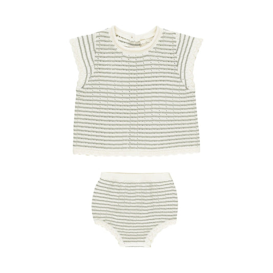 Scallop Knit Baby Set || Sage Stripe