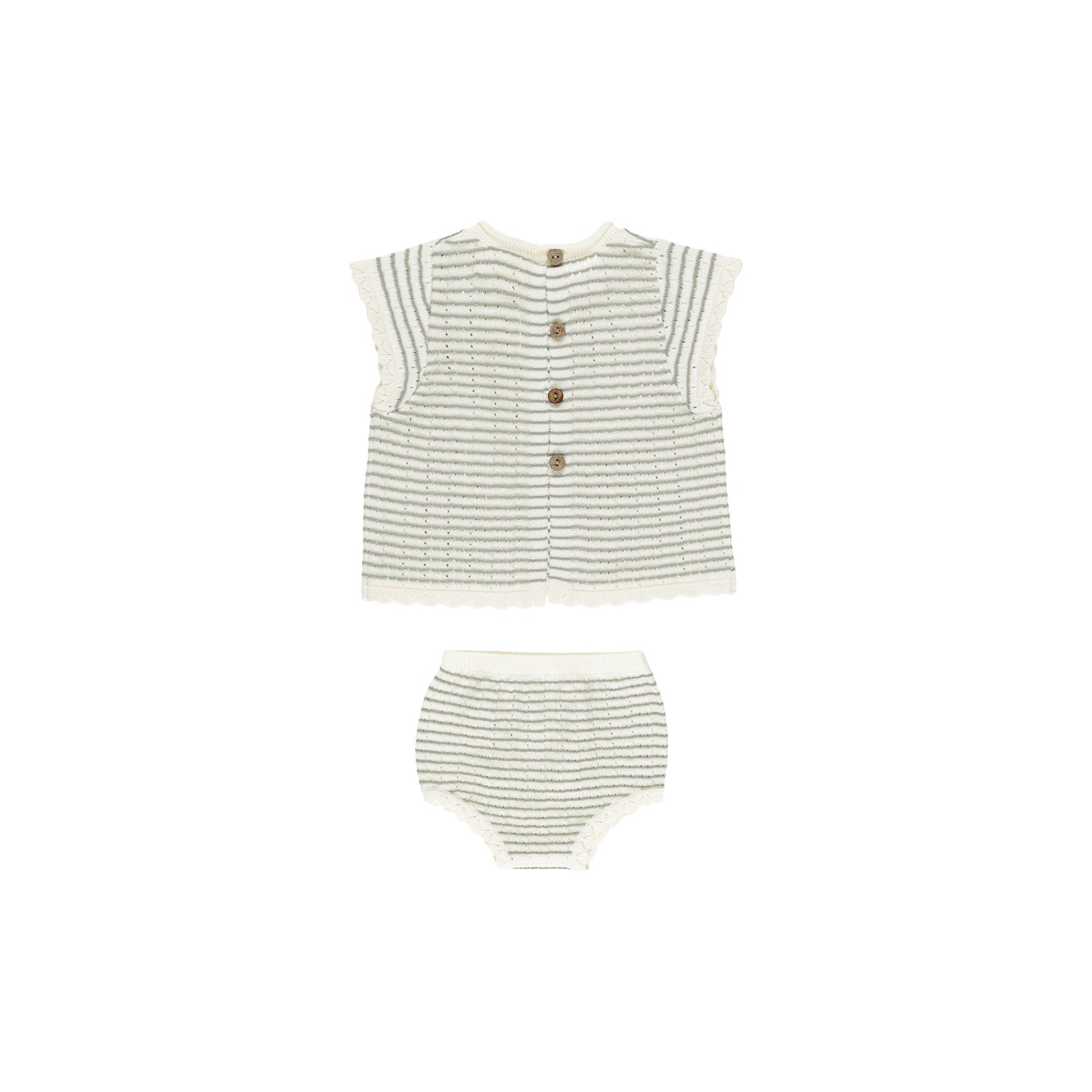 Scallop Knit Baby Set || Sage Stripe