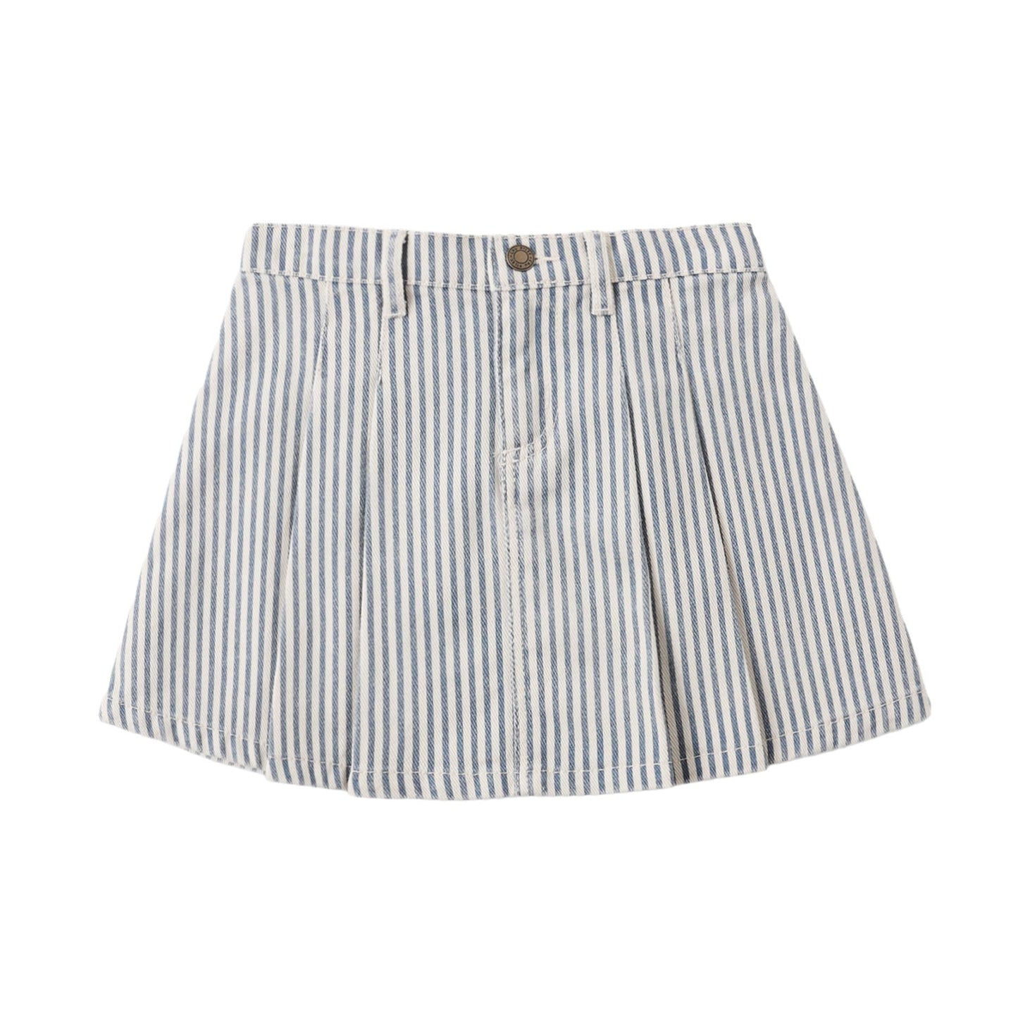 Pleated Denim Skirt || Railroad Stripe