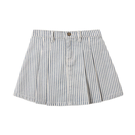 Pleated Denim Skirt || Railroad Stripe