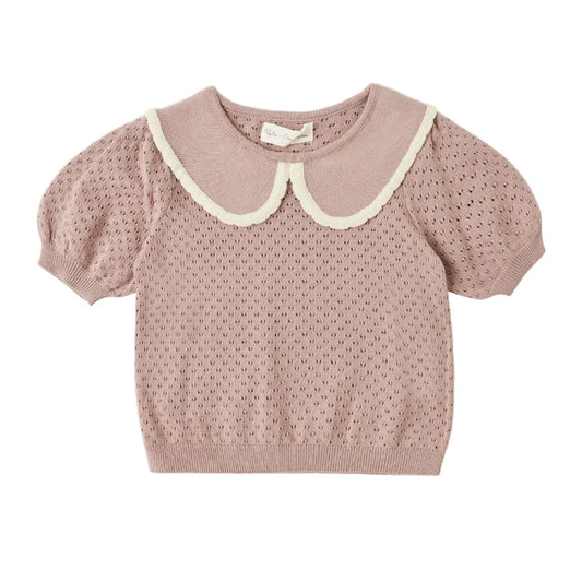 Pointelle Collared Top Rosewood - Rylee + Cru | Kids Clothes | Trendy Baby Clothes | Modern Infant Outfits |