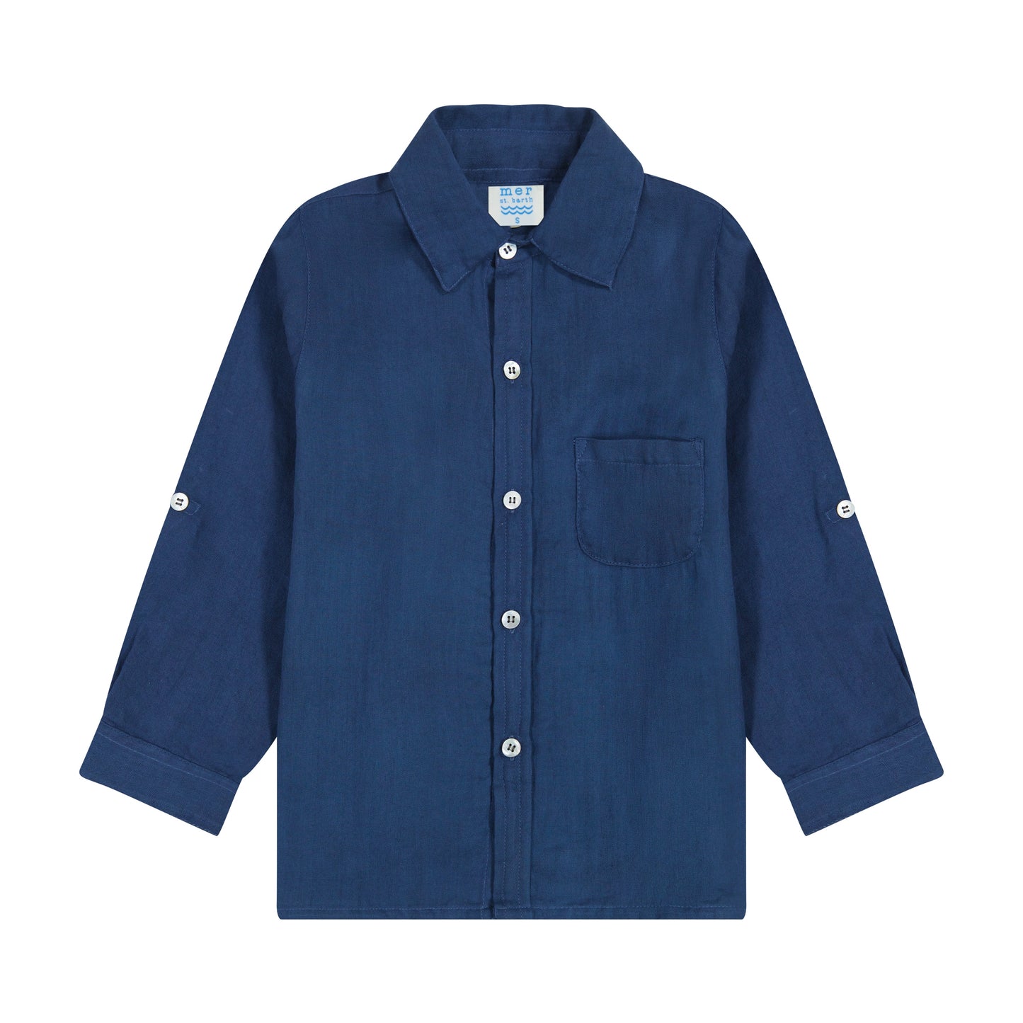 Mer St Barth Remi Boy's Button Front Shirt Lapis Blue