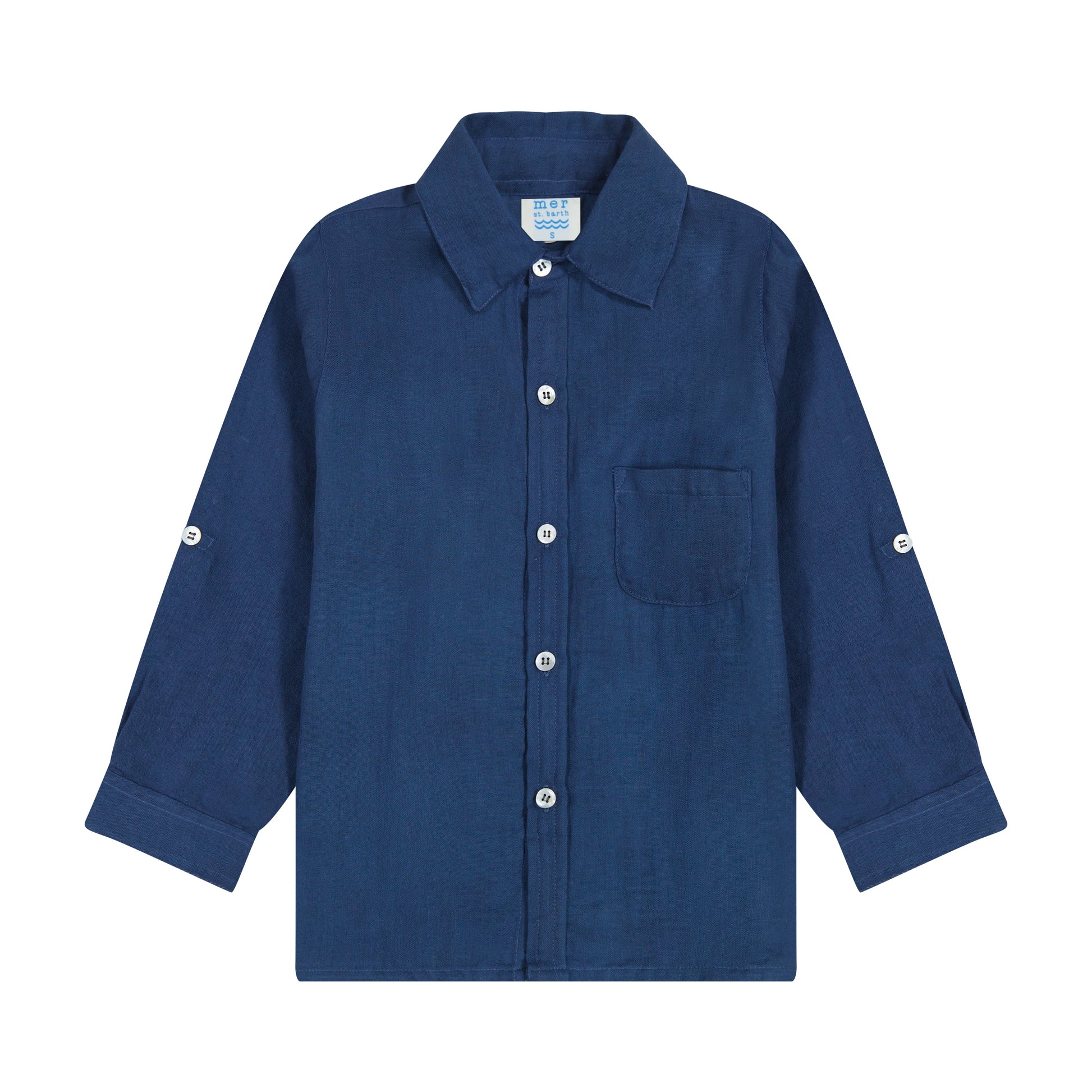 Mer St Barth Remi Boy's Button Front Shirt Lapis Blue