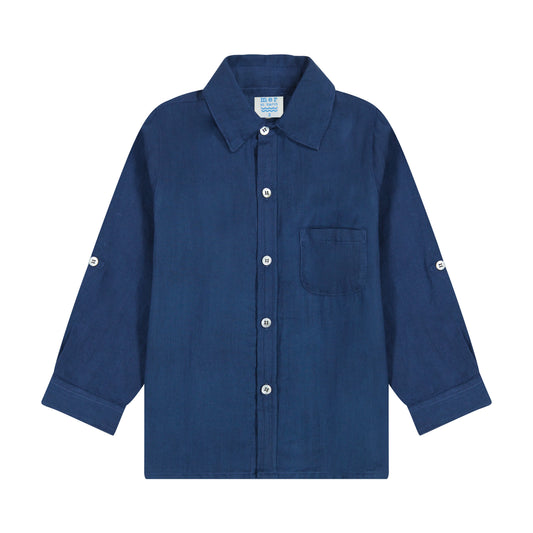 Mer St Barth Remi Boy's Button Front Shirt Lapis Blue