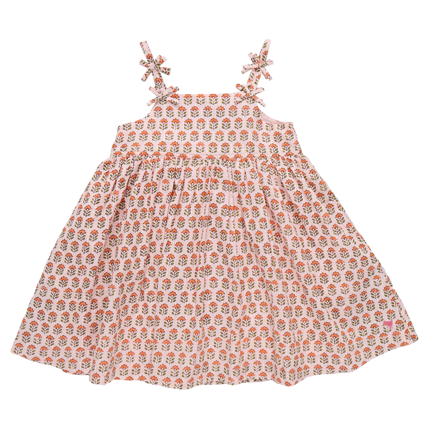 Girls Tia Dress - Pink Prairie Block Print