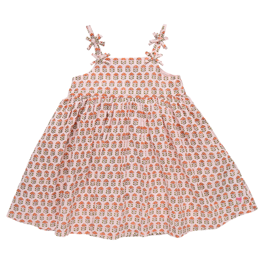 Girls Tia Dress - Pink Prairie Block Print