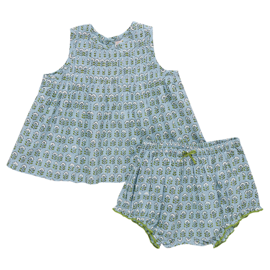 Baby Girls Jaipur 2-PC Set - Blue Prairie Block Print