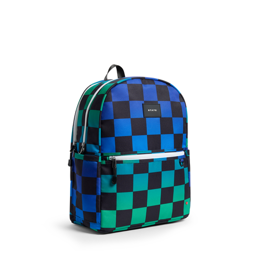 Kane Double Pocket Large Backpack - Blue Checkerboard