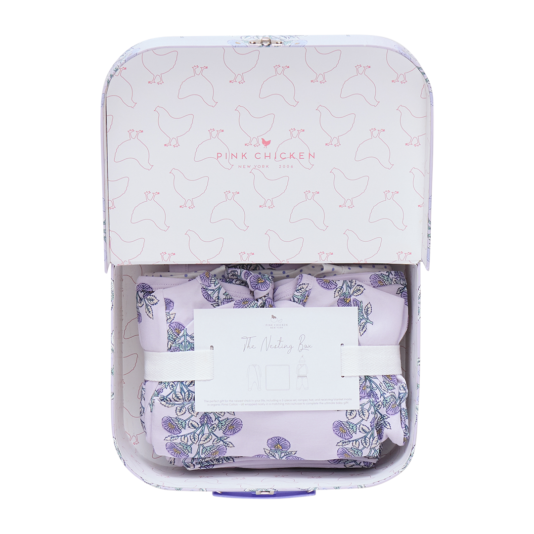Nesting Box Baby Take Home Set - Lavender Bouquet Floral Blockprint