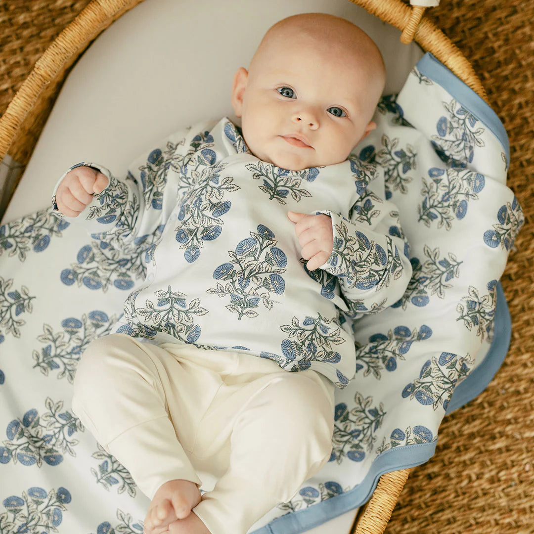 Nesting Box Baby Take Home Set - Blue Bouquet Floral Block Print