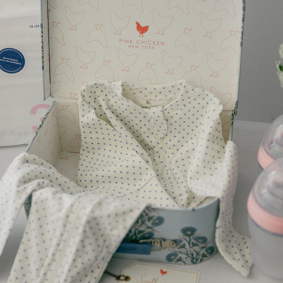 Nesting Box Baby Take Home Set - Blue Bouquet Floral Block Print