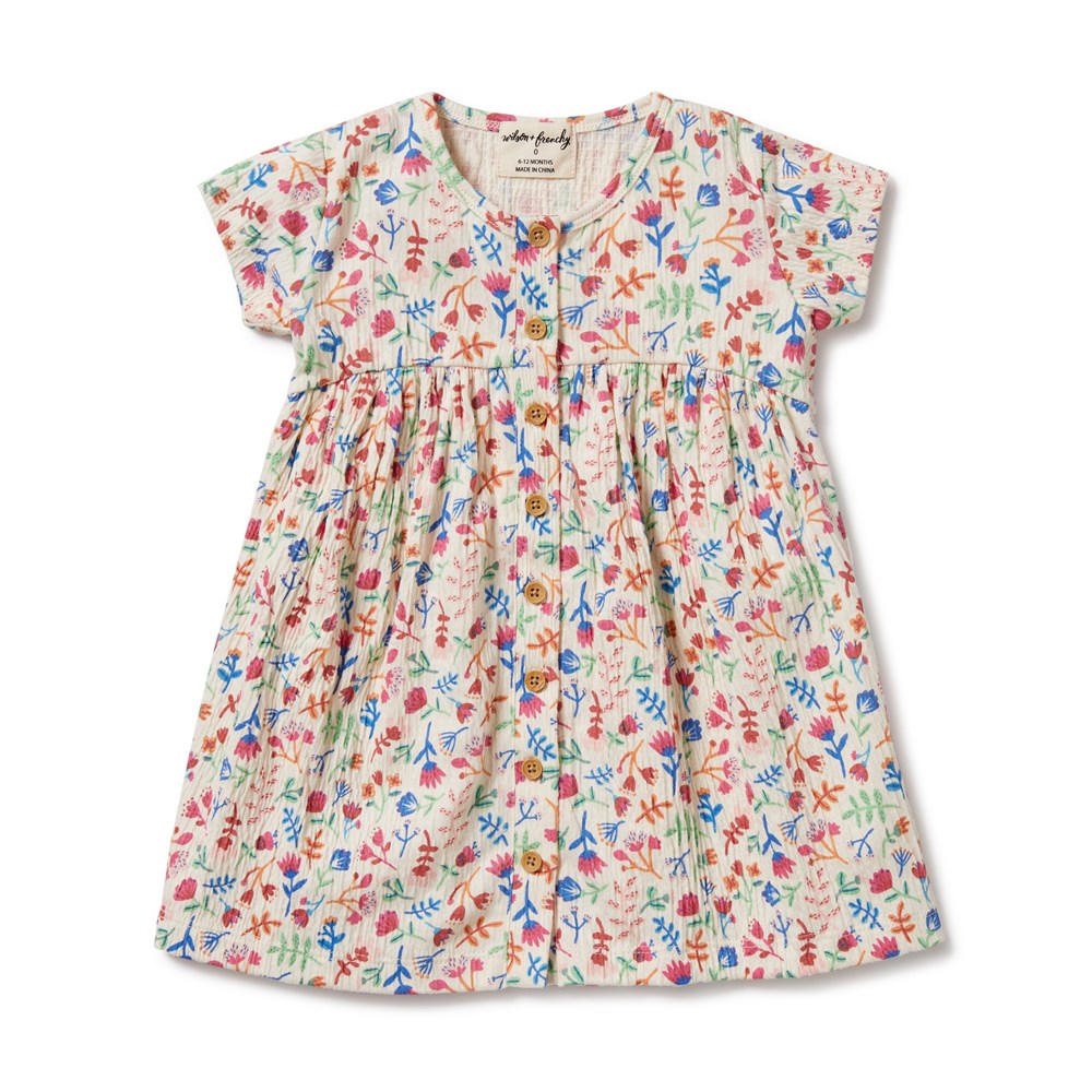 TROPICAL GARDEN CRINKLE BUTTON DRESS