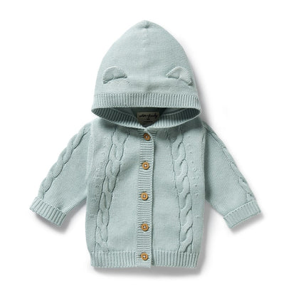Duck Egg Organic Knitted Cable Jacket by Wilson and Frenchy – made from organic cotton
