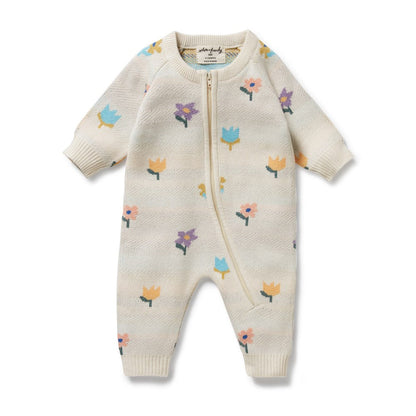 Flower Pop Organic Knitted Jacquard Growsuit by Wilson and Frenchy – made from organic cotton