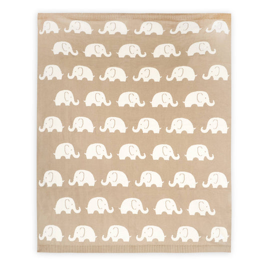 Elephant Trail - Organic Jacquard Knit Baby Blankets: Tan Brown