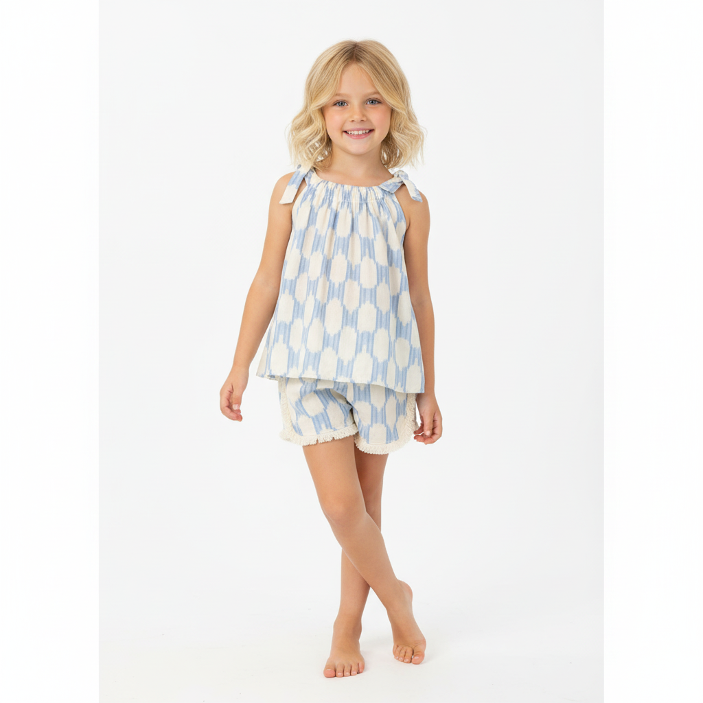 Mer St Barth Colette Girls' Top and Short Set Sky Blue IKat