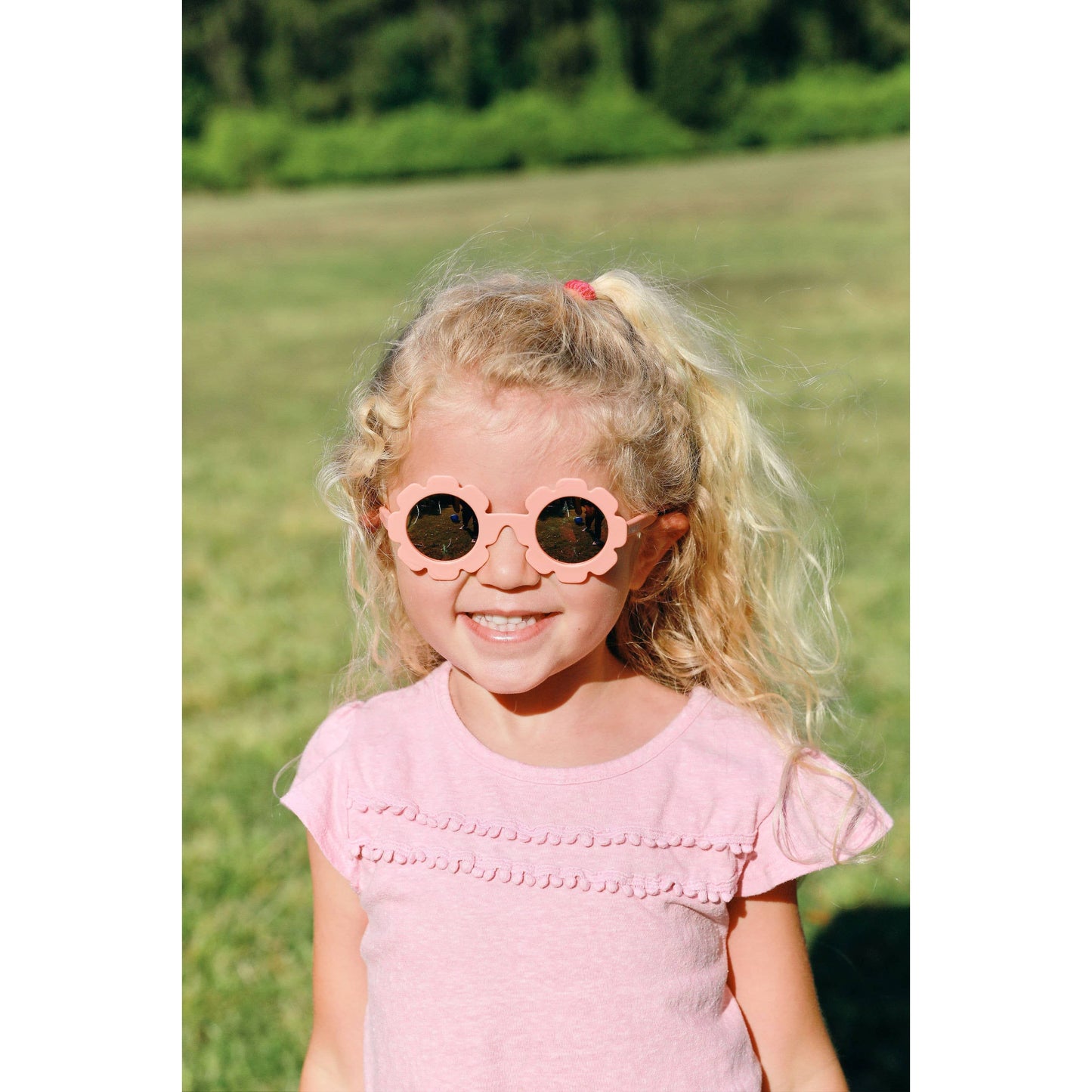 Peach Keen Polarized Flower Sunglasses with Mirrored Lens: Ages 3-5+