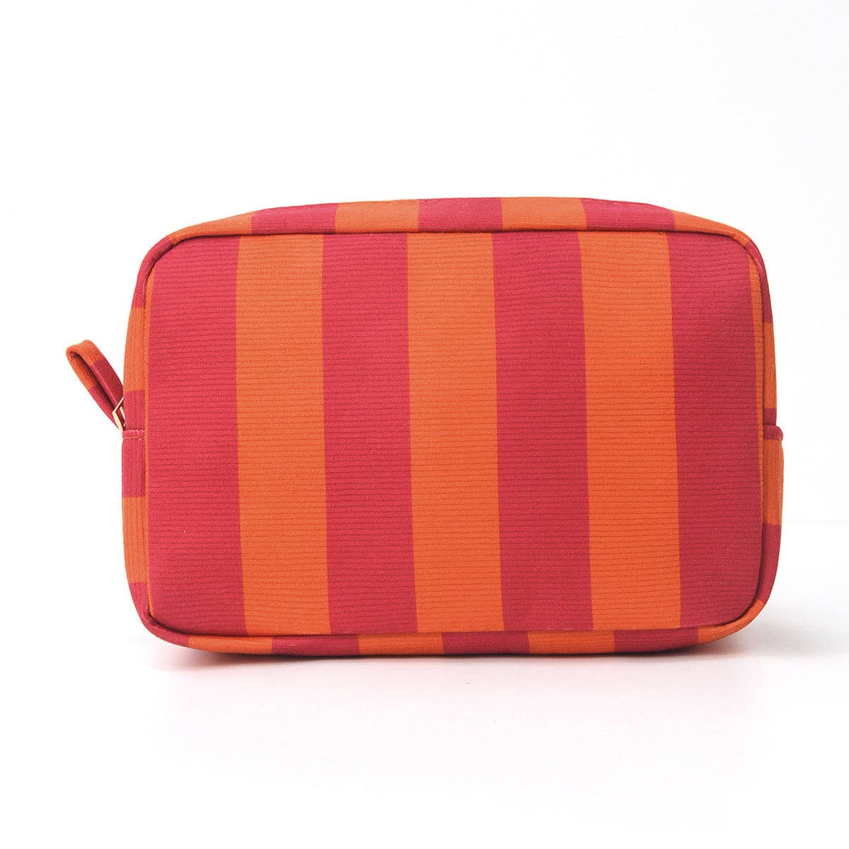 Striped Corduroy Makeup Bag, Portable Travel Toiletry Bag: Red/Orange