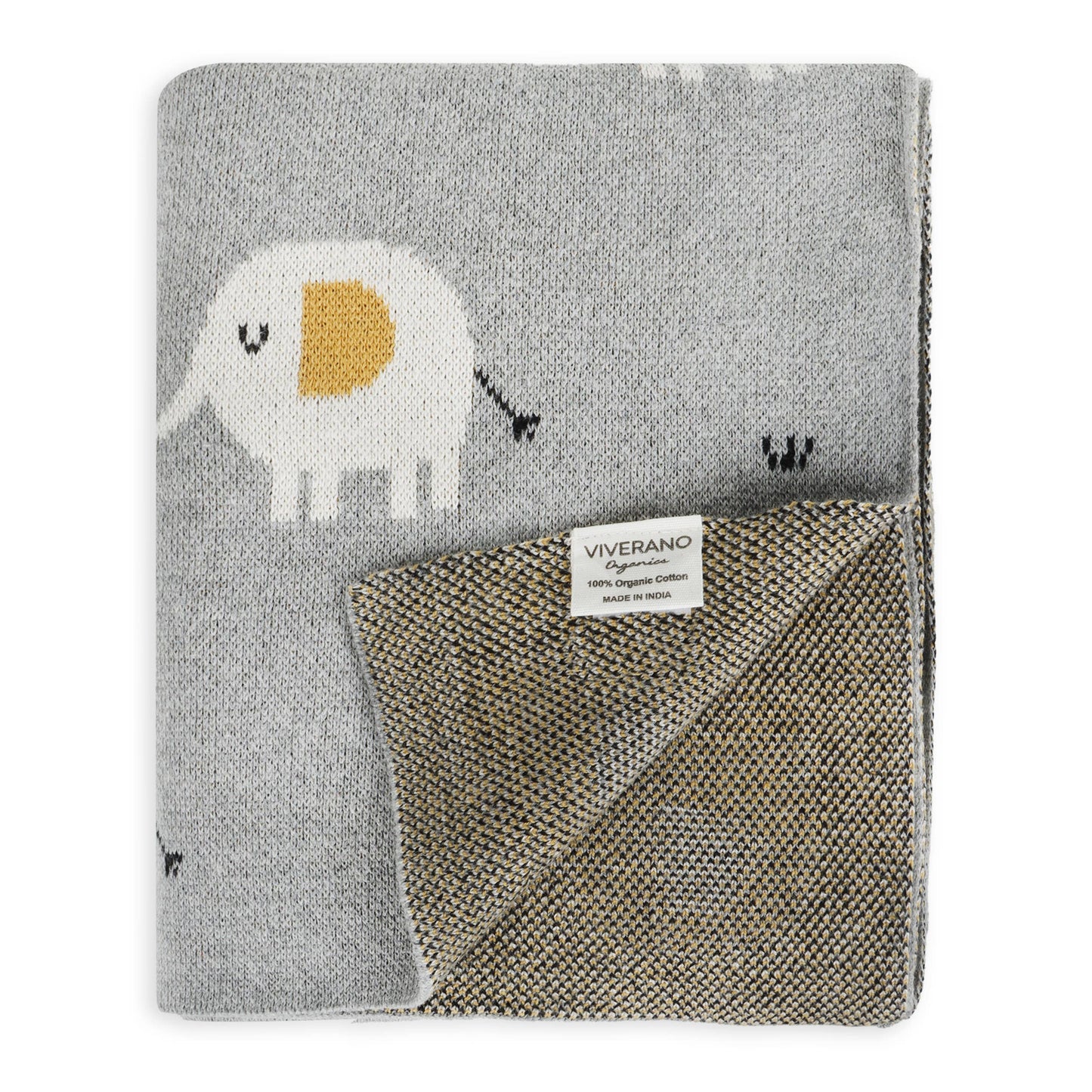 Elephant - Organic Cotton Jacquard Sweater Knit Baby Blanket