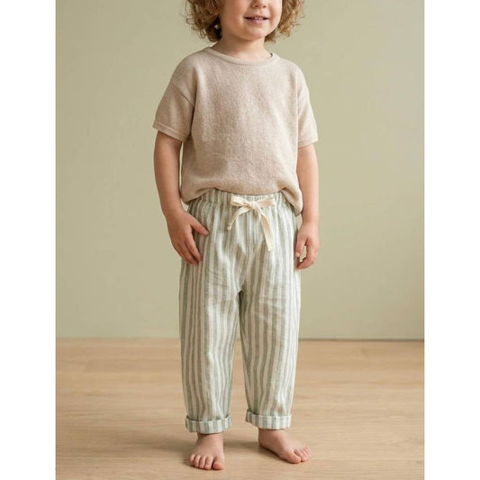 Birdie Lane Baby + Kids - 100 % Cotton Stripe Pant - Sage: 6-12 Months