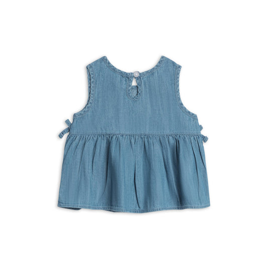 Lana Chambray Ruffle and Bow Tank: Chambray