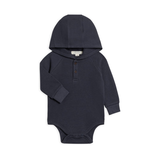 Cole Waffle Knit Hooded Bodysuit - Navy