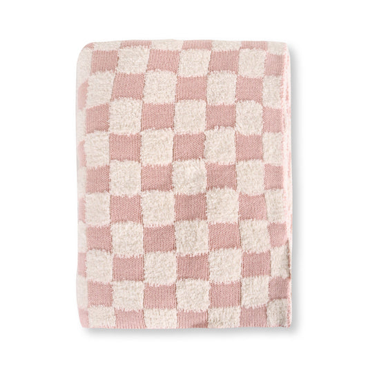 Checkered - Terry Knit Sweater Knit Baby Blankets: Tan