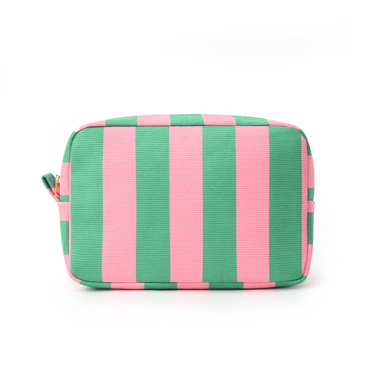 Striped Corduroy Makeup Bag, Portable Travel Toiletry Bag: Red/Orange