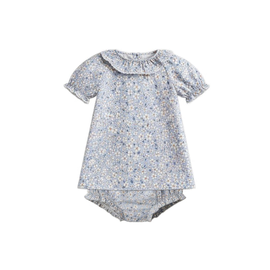 Bess Poplin Ruffle Collar Shirt and Bloomer Set: Cardella Floral / Sea + Powder