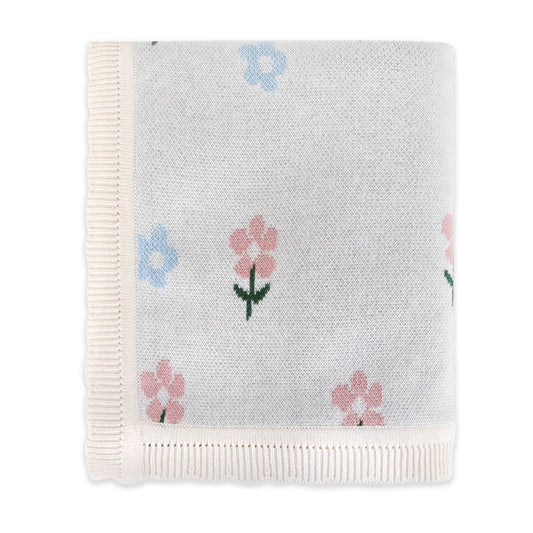 Sweet Floral -Organic Cotton Jacquard Knit Baby Blanket