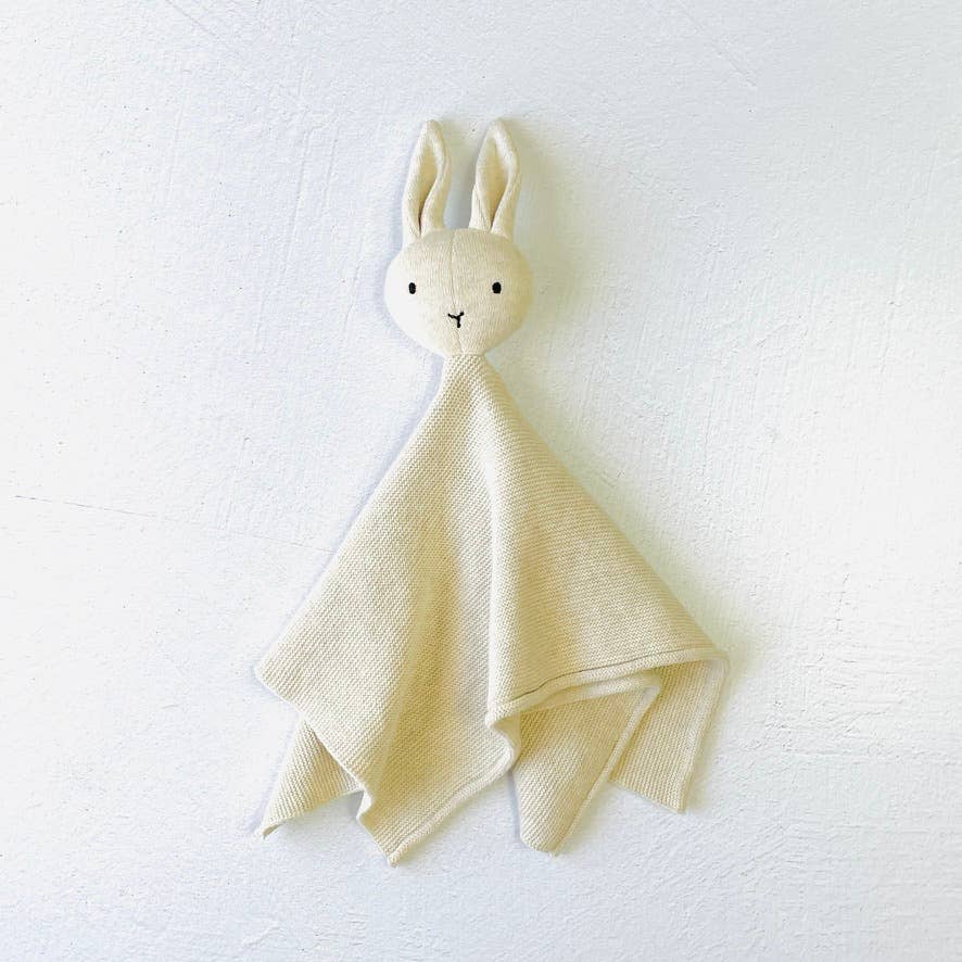Bunny -Organic Baby Lovey Security Knit Blanket Cuddle Cloth: Ivory