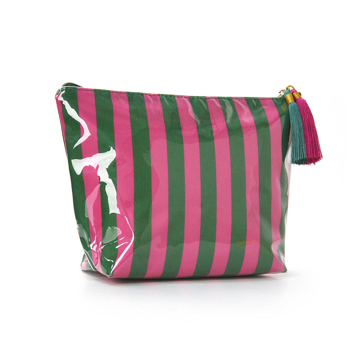 Glossy Striped Makeup Bag, Waterproof Travel Toiletry Cosmetic Storage Pouch: Pink