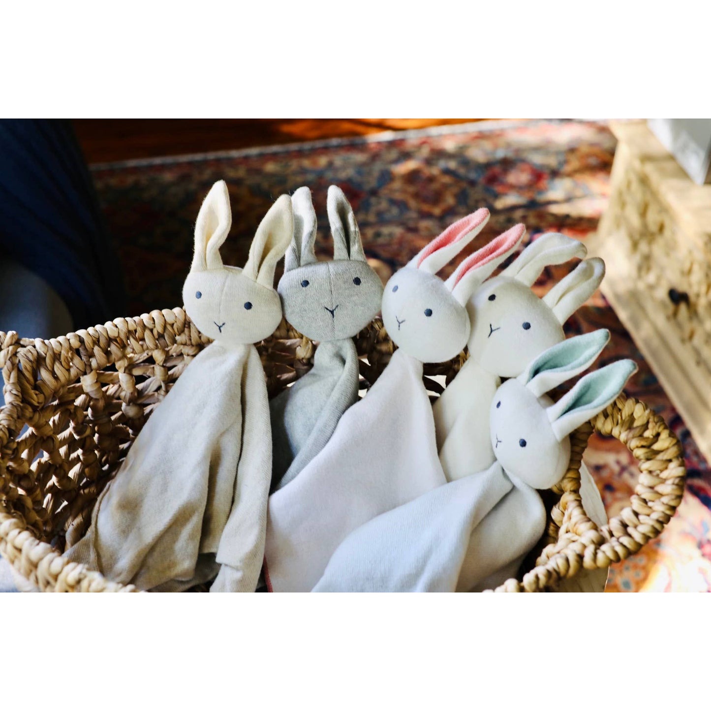 Bunny -Organic Baby Lovey Security Knit Blanket Cuddle Cloth: Ivory