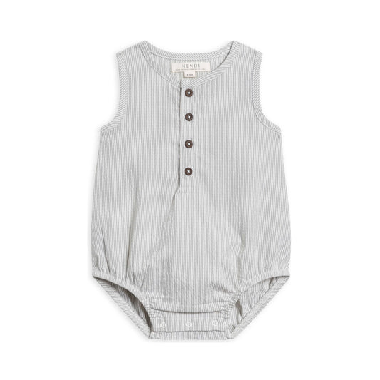 Wren Seersucker Bubble Romper - Shore Stripe / Mist