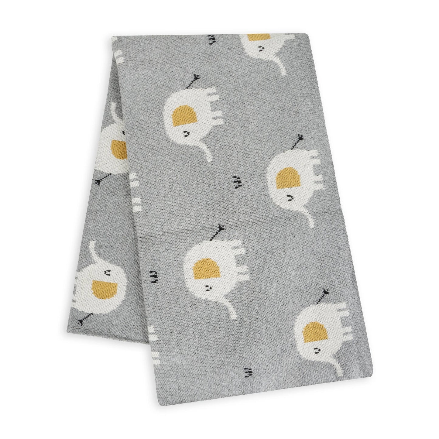 Elephant - Organic Cotton Jacquard Sweater Knit Baby Blanket