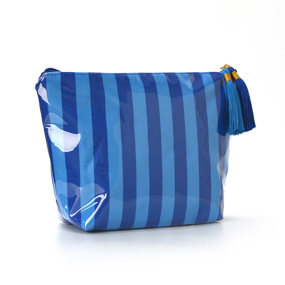 Glossy Striped Makeup Bag, Waterproof Travel Toiletry Cosmetic Storage Pouch: Green/Blue