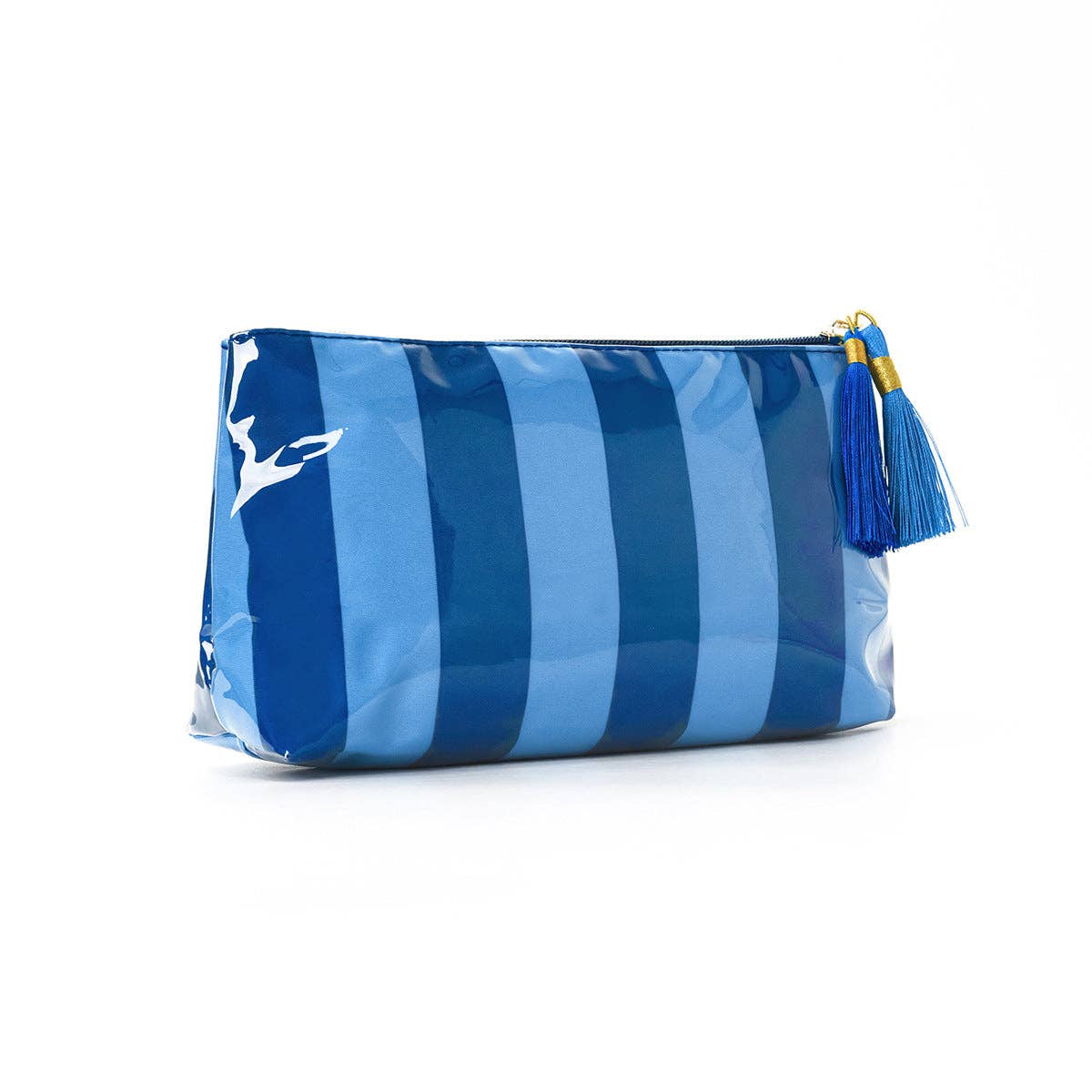 PVC Striped Makeup Bag, Waterproof Travel Cosmetic Bag: Blue/Green