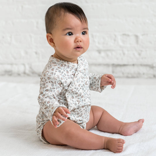 Colored Organics - Kai Kimono Bodysuit - Yuma Floral / Teal + Taupe: NB