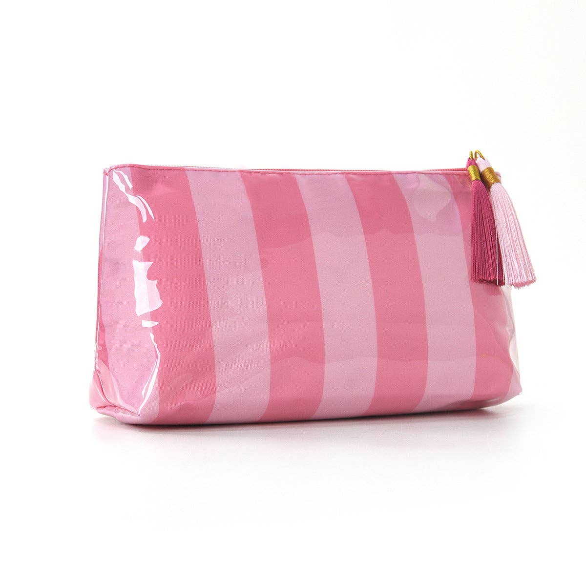 PVC Striped Makeup Bag, Waterproof Travel Cosmetic Bag: Green/Pink