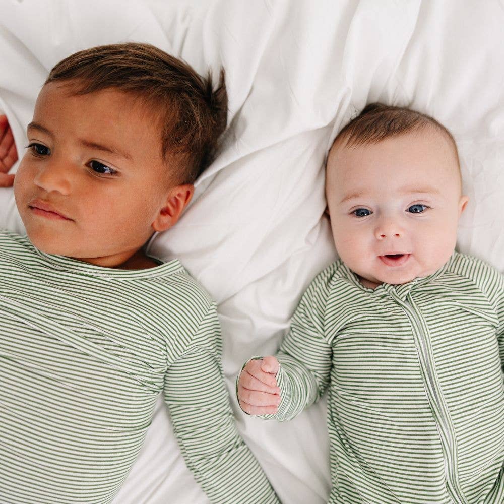 Evergreen Stripe Bamboo Kids Pajama Set