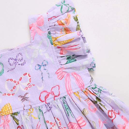 Elsie Dress - Lavender Watercolor Bows