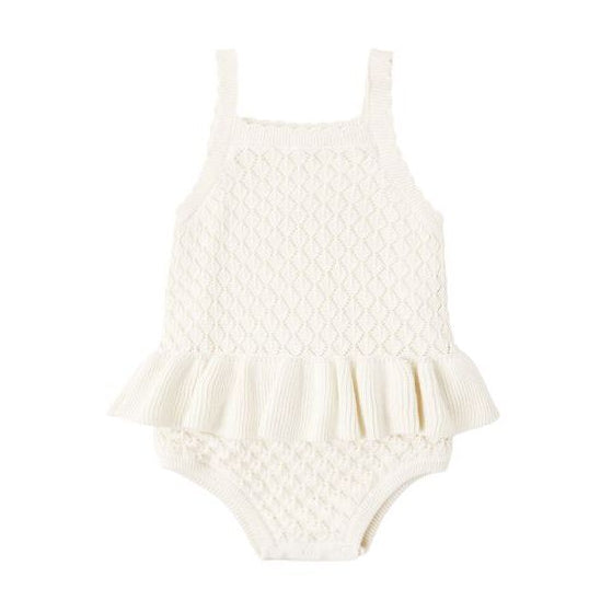 Crochet Ruffle Romper || Natural