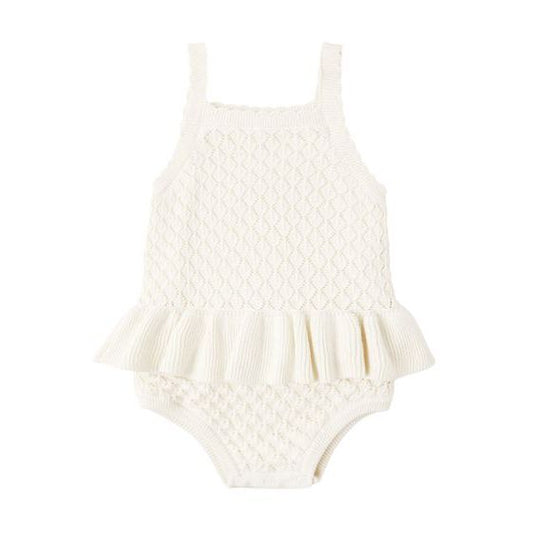 Crochet Ruffle Romper || Natural