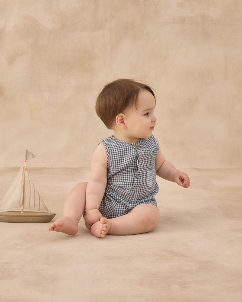 Mavrick Romper || Marine Gingham