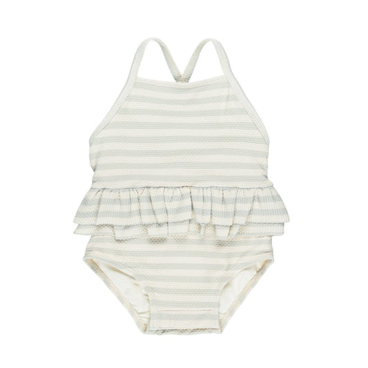 ruffled one-piece swimsuit || mint stripe